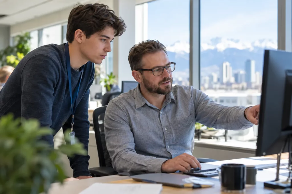 A co-op student shadowing a senior engineer