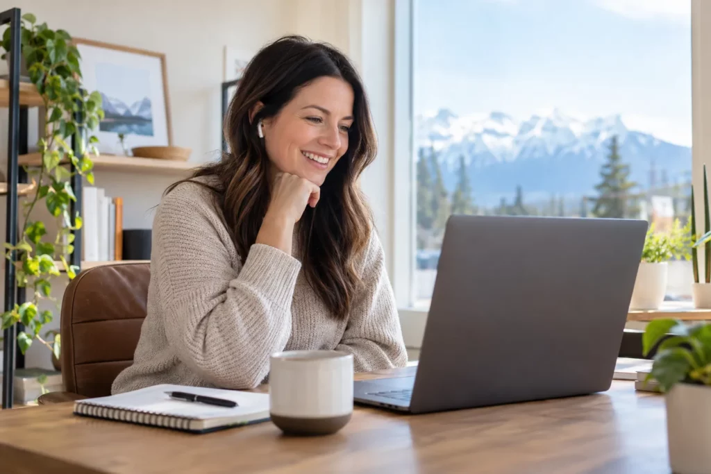 A customer success manager on a friendly client video call