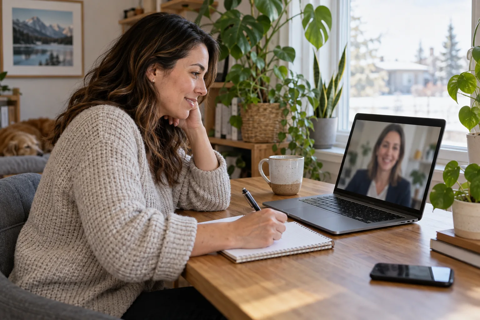 Smiling woman at a laptop