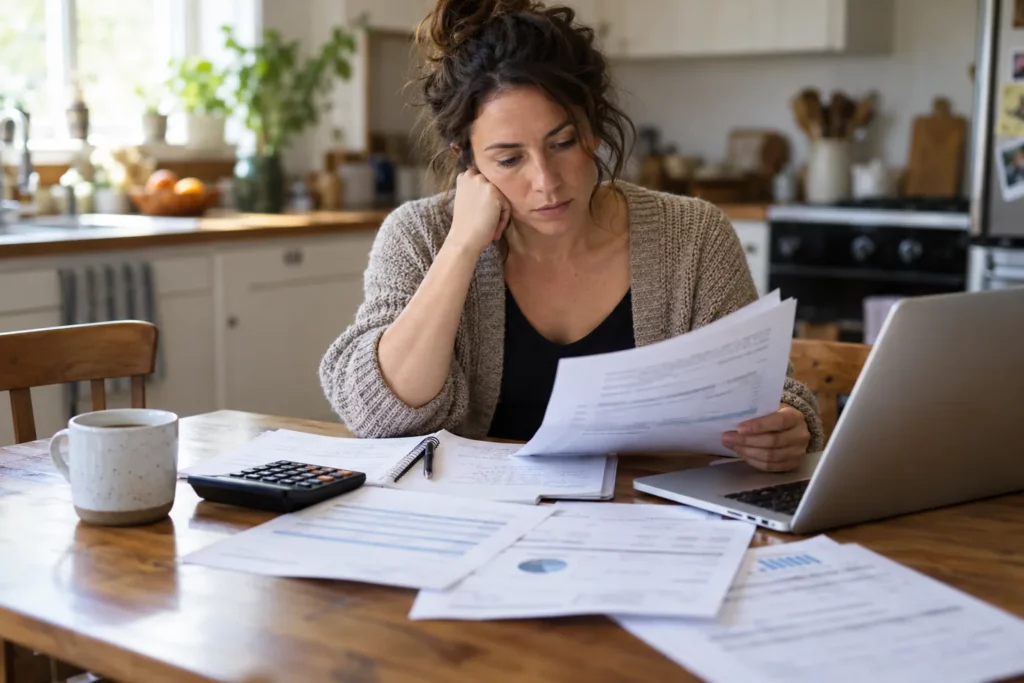 A person reviewing education funding forms and a budget at home